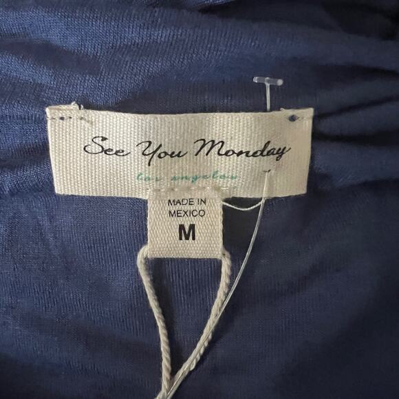 See You Monday Dress Blue Soft Knit Midi Scoop Neck Short Sleeve Size M NWT - Picture 7 of 7